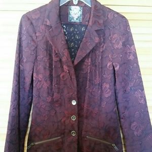 Burgundy Brocade Steampunk Blazer